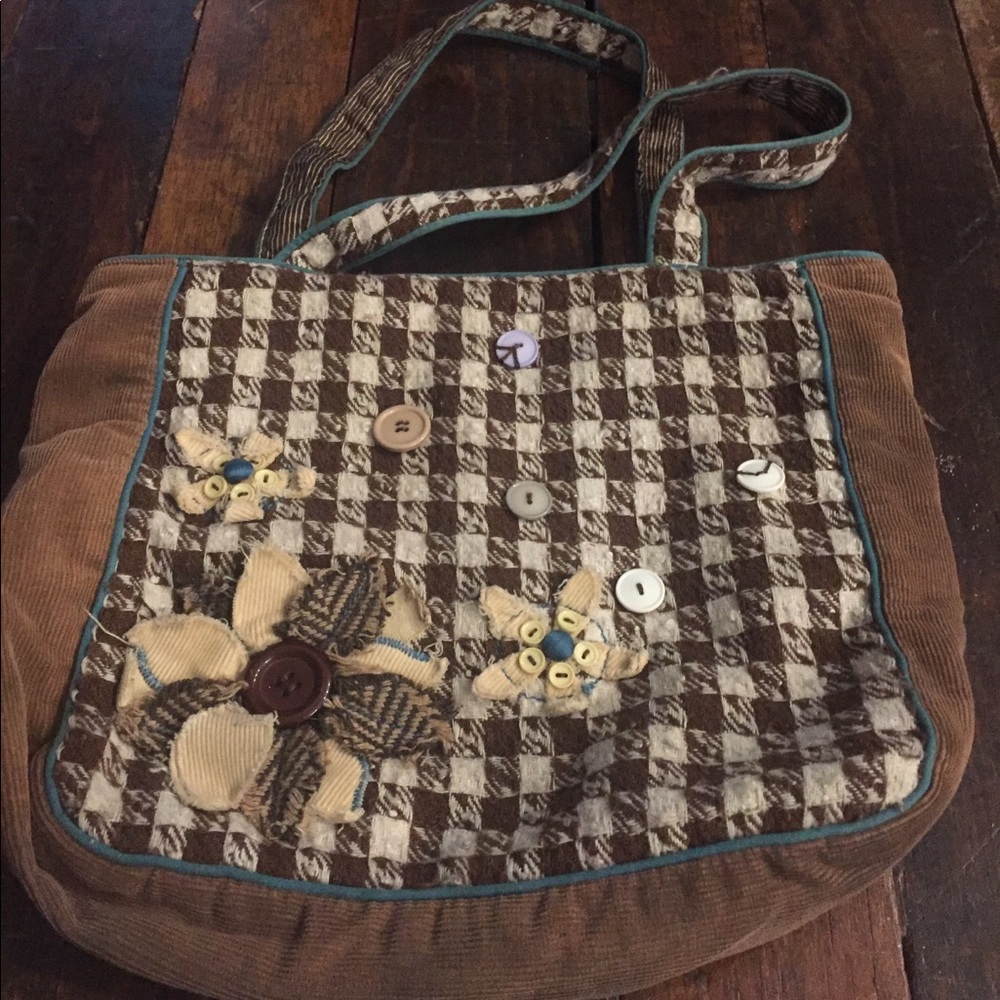 Fossil Y2K Brown Herringbone Tweed Flower Purse